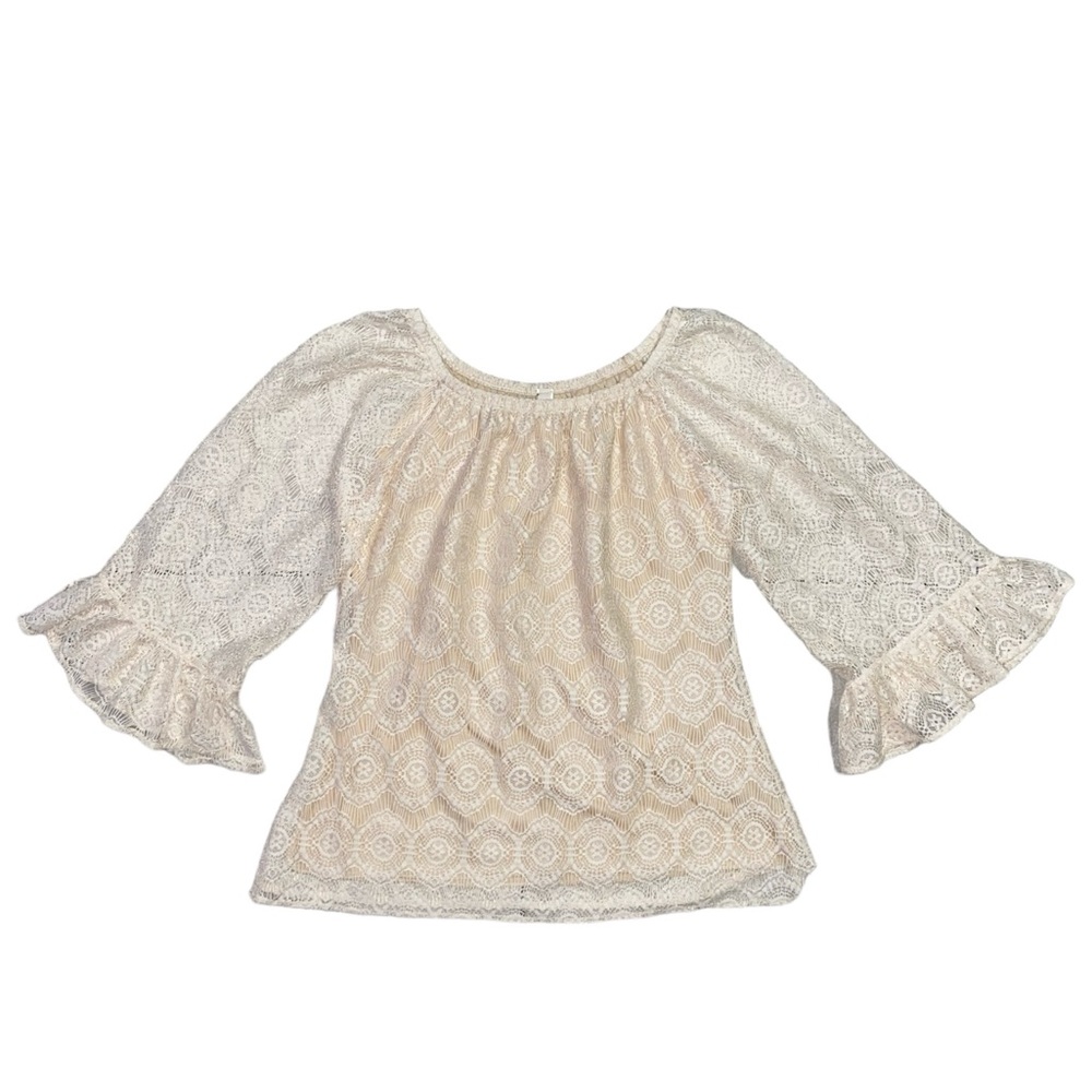 Beige Crochet Peasant Blouse